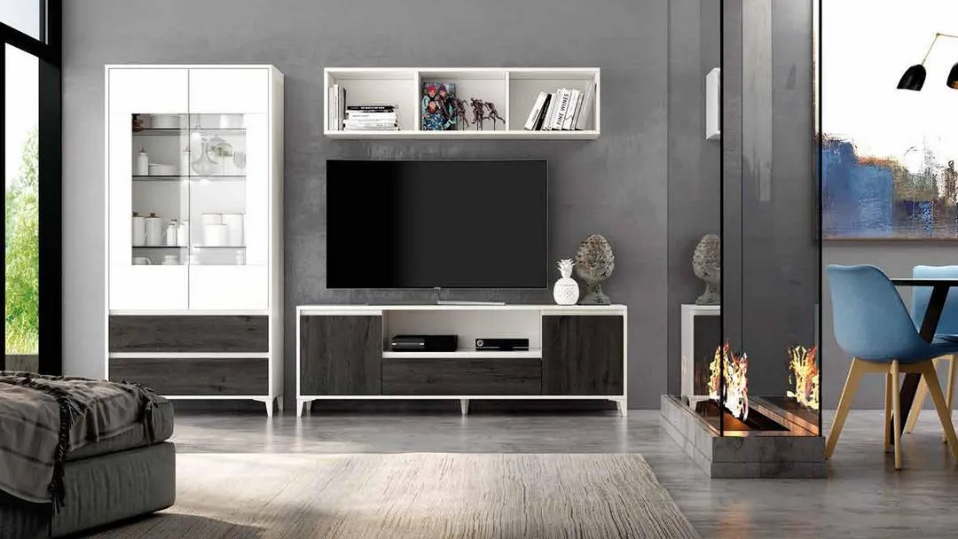 Muebles de TV de madera. Muebles para salones pequeños y estrechos en Muebles Hermanos Herrera, en Olivares